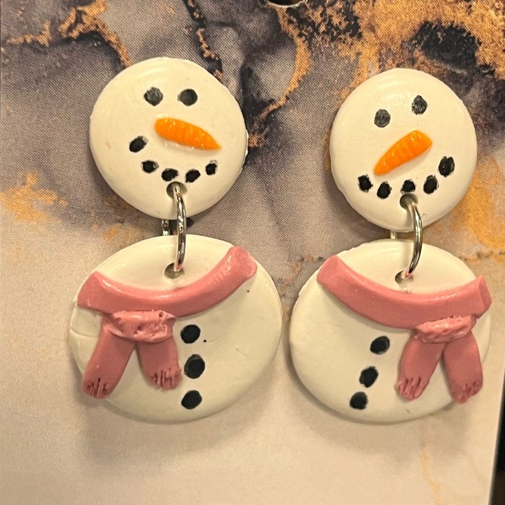 NEW Snowman Polymer Clay Stud Dangle Earrings